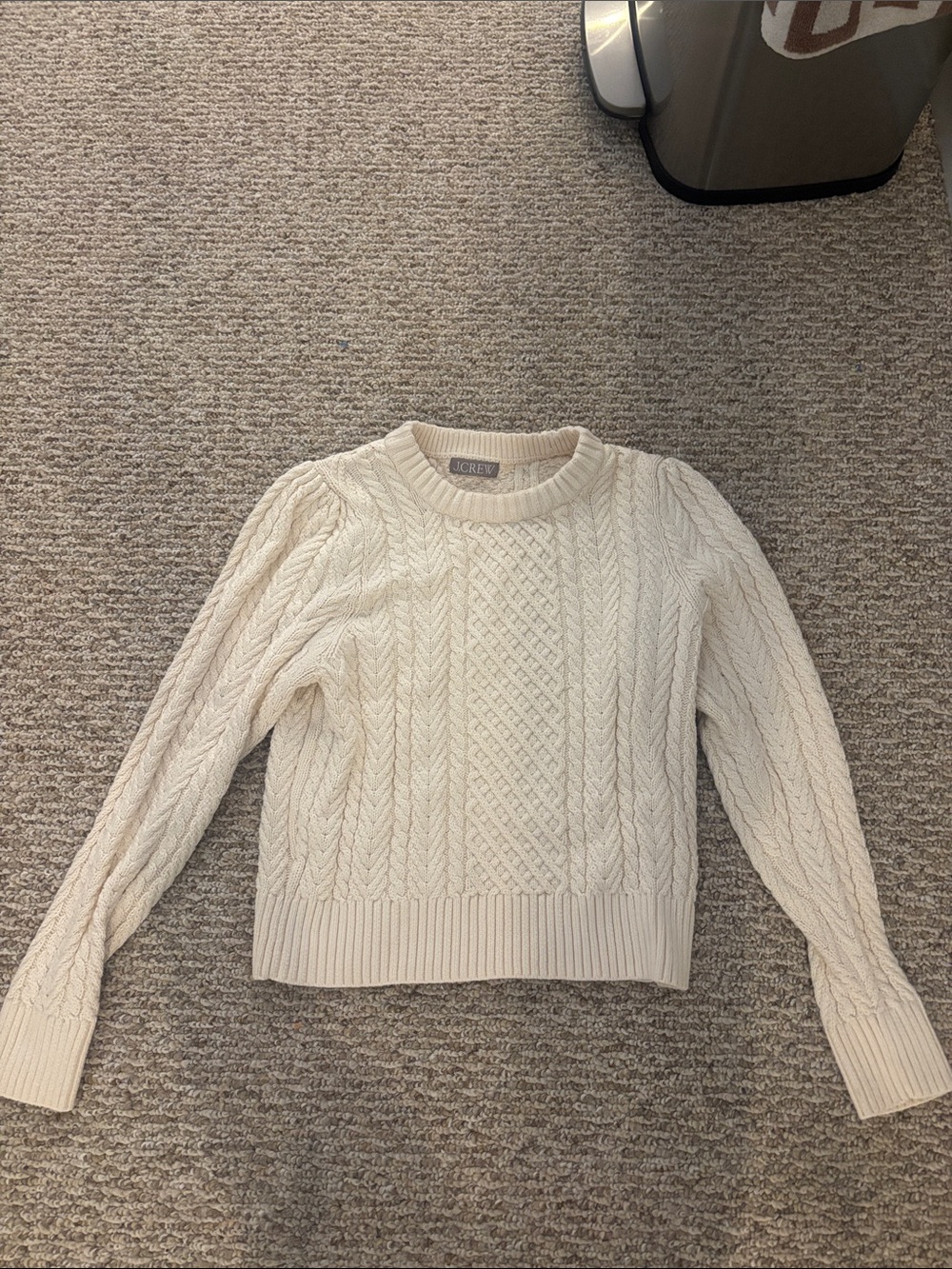 J. Crew Ivory Cable-Knit Crewneck Sweater
